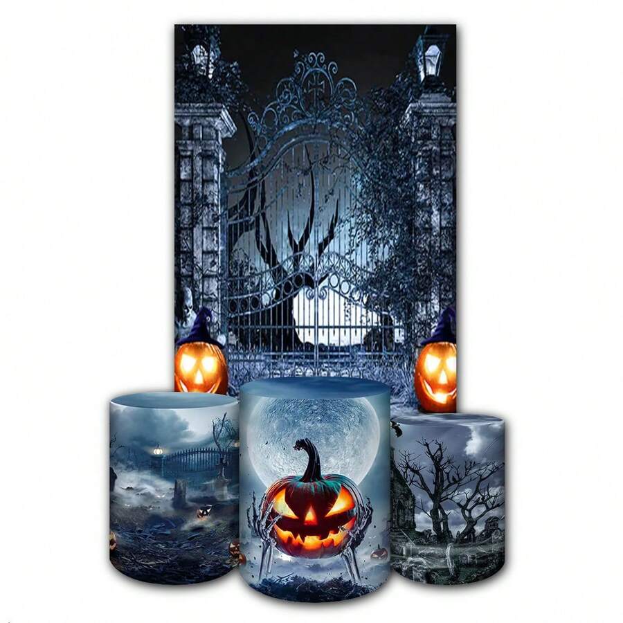 Decorative Covers Kit Rectangular Panel + Trio Sublimated Cylinder Covers Party And Birthday Decoration Various Themes Halloween Party Horror Suspense Fantasy Party - 長方形+3西林278 - 查看 1