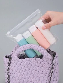 4 件 50ml 挤压旅行瓶套装，防漏便携式可再填充和挤压洗发水、乳液和洗漱用品，便携式化妆品乳液洗发水储存容器，带翻盖化妆品空液体容器便携式工具补充装 - 彩色 - 查看 1