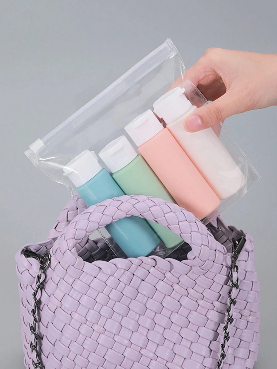 4 件 50ml 挤压旅行瓶套装，防漏便携式可再填充和挤压洗发水、乳液和洗漱用品，便携式化妆品乳液洗发水储存容器，带翻盖化妆品空液体容器便携式工具补充装 - 彩色 - 查看 1