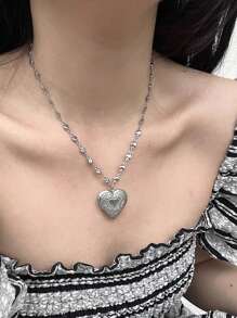 1 Piece Sweet Goth Harajuku Aesthetic Forever Heart Pendant Necklace For Women Girls Y2k Vintage Punk Jewelry Accessories Valentines,Mom,Mother,Mother's Day,Gift