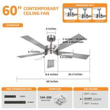 60 Inch Modern Chandelier Ceiling Fan With Light And Remote Crystal Rod Ceiling Fan With 3-Blades,6-Speed For Indoor - Silver - View 5