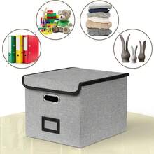 2Pack File Storage Organizer With 10 Hanging Folders & Plastic Slide, Collapsible Linen File Box With Lid For Office, Home, Moving, Portable File Storage Organizer For Letter/Legal Size, Pink - 灰色 - 查看 6