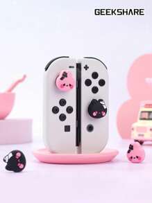 GeekShare 4 Stücke süße Hase & Katze Knopfkappen kompatibel mit Switch/OLED/Switch Lite - Rosa und Schwarz - Übersicht 2
