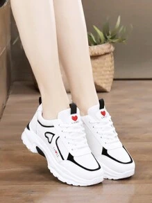 女士休闲时尚厚底厚底运动鞋，轻便舒适街头风格运动鞋 - 白黑 - 查看 3