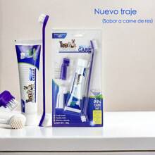 1 Set  Kit De Limpieza / Cuidado Dental Para Perro Sabor Carne de res, kit de cepillo de dientes y pasta dental para mascotas, cuidado y limpieza oral para gatos y perros, pasta de dientes para perros, herramienta de limpieza para dientes de perros - Azul y blanco - Ver 1