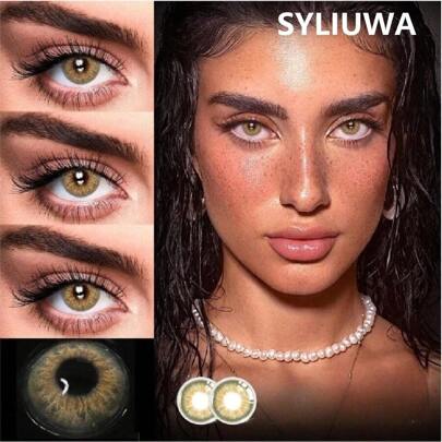 1 副棕色软性隐形眼镜含水量 40% 一年使用时尚化妆镜片眼妆美容适合日常约会和节日活动