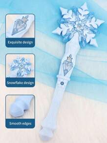 1 pieza Varita mágica con luz y música de copo de nieve azul para disfraz de princesa, para juegos de roles, fiestas y regalos (Batería no incluida), Navidad, Decoraciones Navideñas, Varita Luminosa