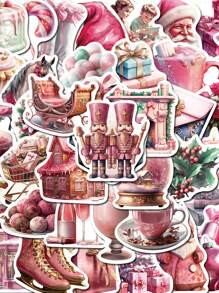 圣诞节装饰50张粉色圣诞可爱卡通贴纸精美创意手册手机iPad水杯装饰防水贴 - 彩色 - 查看 12