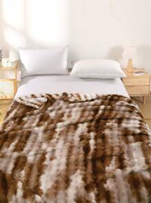 1pc Ink-Dyed Faux Mink Fleece Blanket, Plush Rabbit Fur Quilt, Soft And Warm Reversible Travel/Bed Blanket, Suitable For Living Room, Sofa, Bedroom, Dormitory - Coffee Brown - View 8