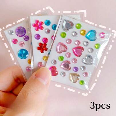 3/5/10pcs Storage Box Set + 50pcs Rabbit/Cat/Candy Mini Non-Adhesive Stickers, Acrylic Gem Decorative Diamond Stickers, DIY Multi-Color Mini Gem, Princess Reward, Creative Crafts