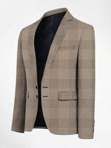 Men's Plaid Notched Lapel Long Sleeve Casual Blazer