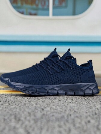 Men's Breathable And Lightweight Style Athletic Gym Tennis Shoes Fashionable Walking Shoes Minimalist Casual Sports Shoes Road Anti Slip Running Shoes Dark/Blue