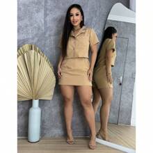 WOMEN'S SET 2 PIECES (SHORT SKIRT+SHIRTS) TAILORING - Màu be - Xem 1