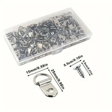 50/100pcs D-Shaped Half Circle Ring Photo Frame Hanging Ring With Screw Hook, Photo Frame Hook, Photo Frame Hardware Accessories, Triangle Hook, Double Hole Hook, Picture Frame Dark Buckle - Silver - View 2