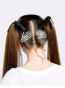 2 Sets Of Halloween White Skull Hair Accessory Costumes (Hair Clips For The Headwear) - Multicolor - View 5