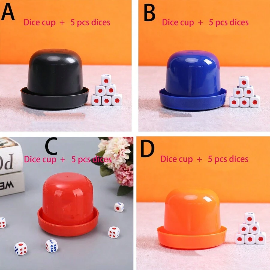 5pcs Dices And Dice Cup Set With Bottom Tray For Shaking, Screen Cup For Bars, Handheld Colorful Cup For Combinations, Plastic Swing Cup,Adult Party Games Suitable For Halloween/Christmas/Thanksgiving - Multicolor - View 1