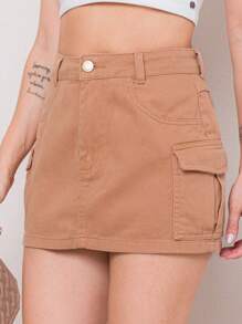 MINI Cargo Jeans Skirt Side Pockets COLORFUL WOMEN'S FASHION - 卡其色 - 查看 3