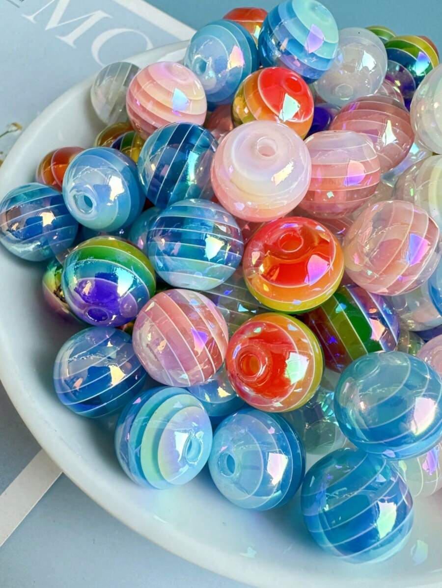 10pcs/20pcs/50pcs/100pcs/200pcs Minimalist Cute Acrylic 8mm/10mm/12mm/16mm Optical Rainbow Lollipop Round Beads, Random Color Mix For DIY Craft Necklace Pendant - Lollipop Series - View 1