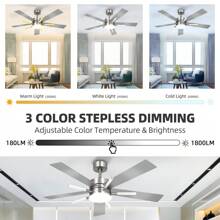 60 Inch Modern Chandelier Ceiling Fan With Light And Remote Crystal Rod Ceiling Fan With 3-Blades,6-Speed For Indoor - Silver - View 6