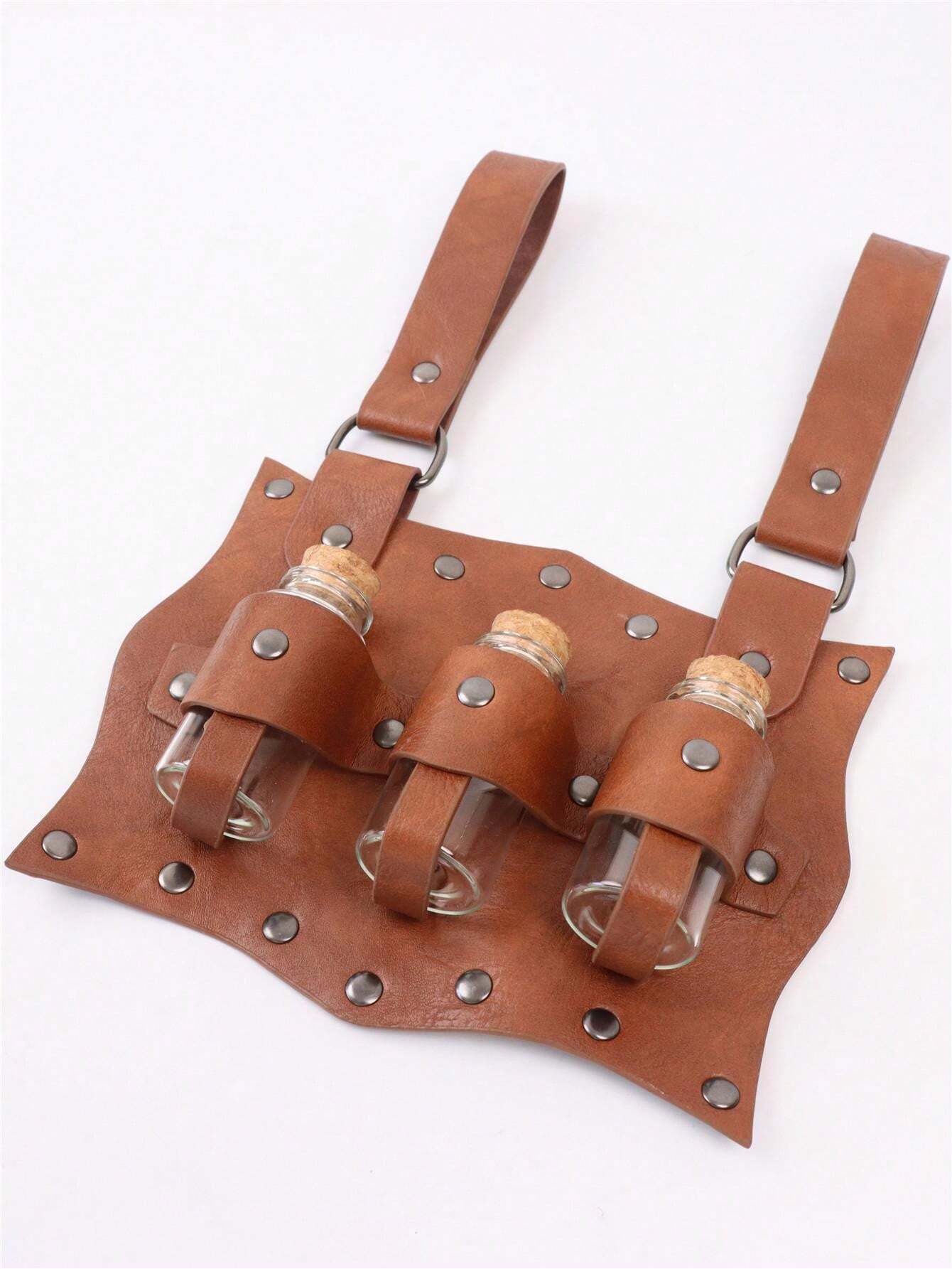 Ceinture Médiévale Alchimiste Avec Bouteilles – Cosplay, Jeu De Rôle – Taille Réglable, Cuir Synthétique