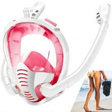Máscara de snorkel de cara completa con tubo doble para natación y buceo, set de snorkel, antiempañante y antifugas, visión panorámica de 180°, accesorios de playa, flotador de piscina - Multicolor - Ver 7