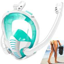 Máscara de snorkel de cara completa con tubo doble para natación y buceo, set de snorkel, antiempañante y antifugas, visión panorámica de 180°, accesorios de playa, flotador de piscina - Multicolor - Ver 4