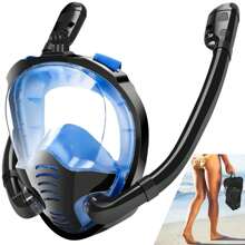 Máscara de snorkel de cara completa con tubo doble para natación y buceo, set de snorkel, antiempañante y antifugas, visión panorámica de 180°, accesorios de playa, flotador de piscina - Multicolor - Ver 3