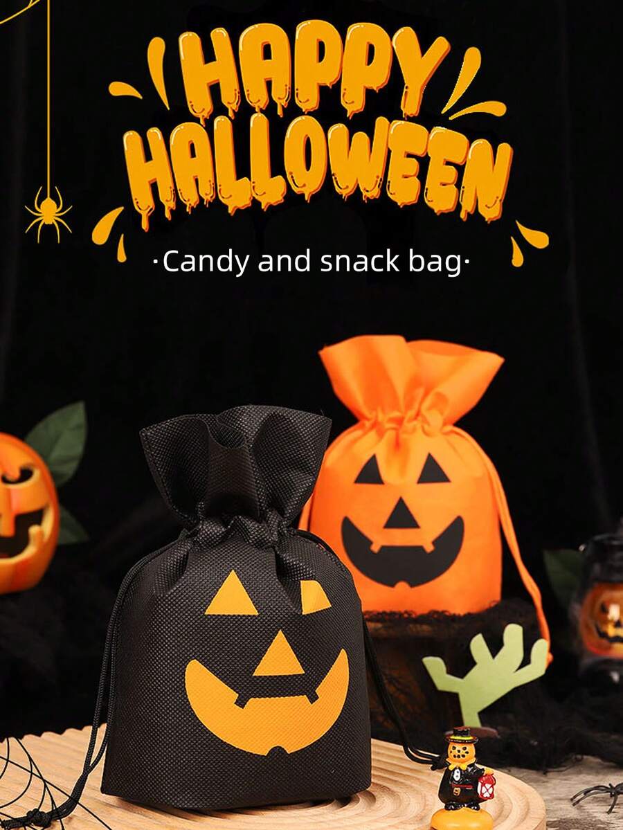 5 件万圣节南瓜卡通礼品袋、零食饼干袋、万圣节抽绳南瓜袋、万圣节派对用品、7.9 英寸 X6.7 英寸袋子、圣诞节 - 彩色 - 查看 1