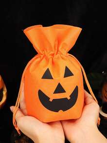 5 件万圣节南瓜卡通礼品袋、零食饼干袋、万圣节抽绳南瓜袋、万圣节派对用品、7.9 英寸 X6.7 英寸袋子、圣诞节 - 彩色 - 查看 6