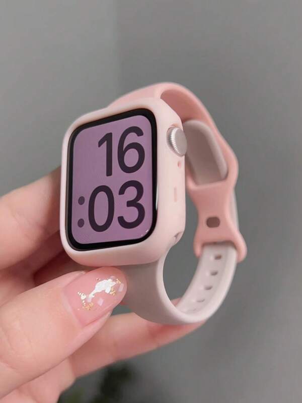 2pcs/Set Color Block Cute Wasp Waist Silicone Watch Band Comfortable Adjustable Waterproof Wristband And Hollow-Out Silicone Protective Watch Case, Compatible With Apple Watch Series Ultra/SE/11/10/9/8/7/6/5/4/3/2/1, 38/40/41/42/44/45/46/49mm