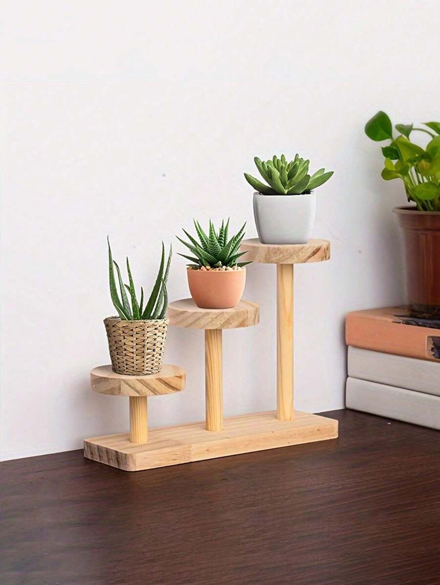 1 cái Giá để hoa nhiều tầng bằng gỗ, Giá để đồ để bàn có thể điều chỉnh để đựng mỹ phẩm, đồ trang trí ngoài trời - Màu gỗ - Xem 1