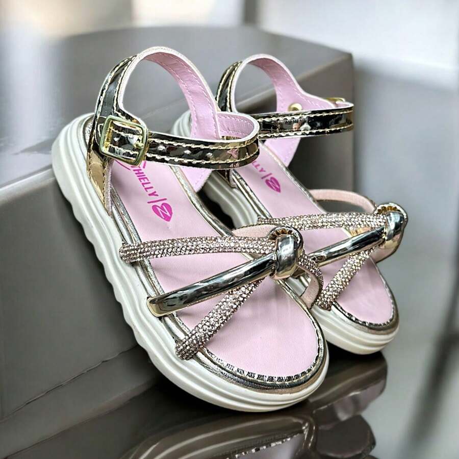 Children's Girl's Glitter Sandals With Birque Party - Gold - View 1