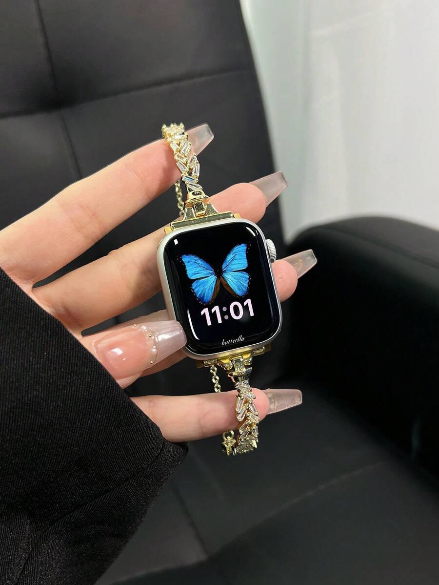 1 件奢华 Diamante 手镯 Apple Watch 表带兼容 Apple Watch Ultra/Series 10/9/8/7/6/5/4/3/2/1/SE - 38/40/41/42/44/45/46/49 毫米 - 金色 - 查看 1