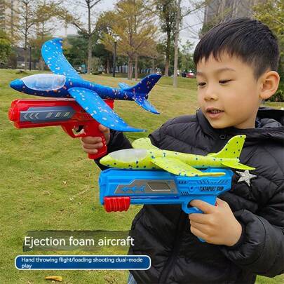 2025 New 2pcs/Set Children Airplane Flying Toys, Airplane Model, Launching Plane, Upgraded Larger Size, Strengthened Flight Distance, Outdoor Toys, Parent-Child Interactive Toys, Airplane Gun, Ultra-Long Flight Distance, Birthday Gift, Easter Gift, Christmas Gift, Halloween Gift, Perfect Gift, Gift, Toys, Children Toys, Random Plane Color, Random Trigger Color