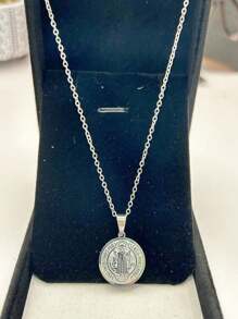 Women's Reversible Order Of Saint Benedict Necklace With Stainless Steel Rope - Silver - View 3
