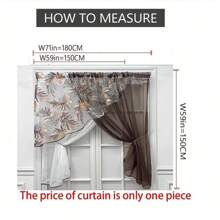 1 Piece Cross Translucent Curtains Coffee Print Leaves Triangular Kitchen Short Curtains, French Country Filter Tulle Curtains For Living Room Farmhouse  Office Home Decoration