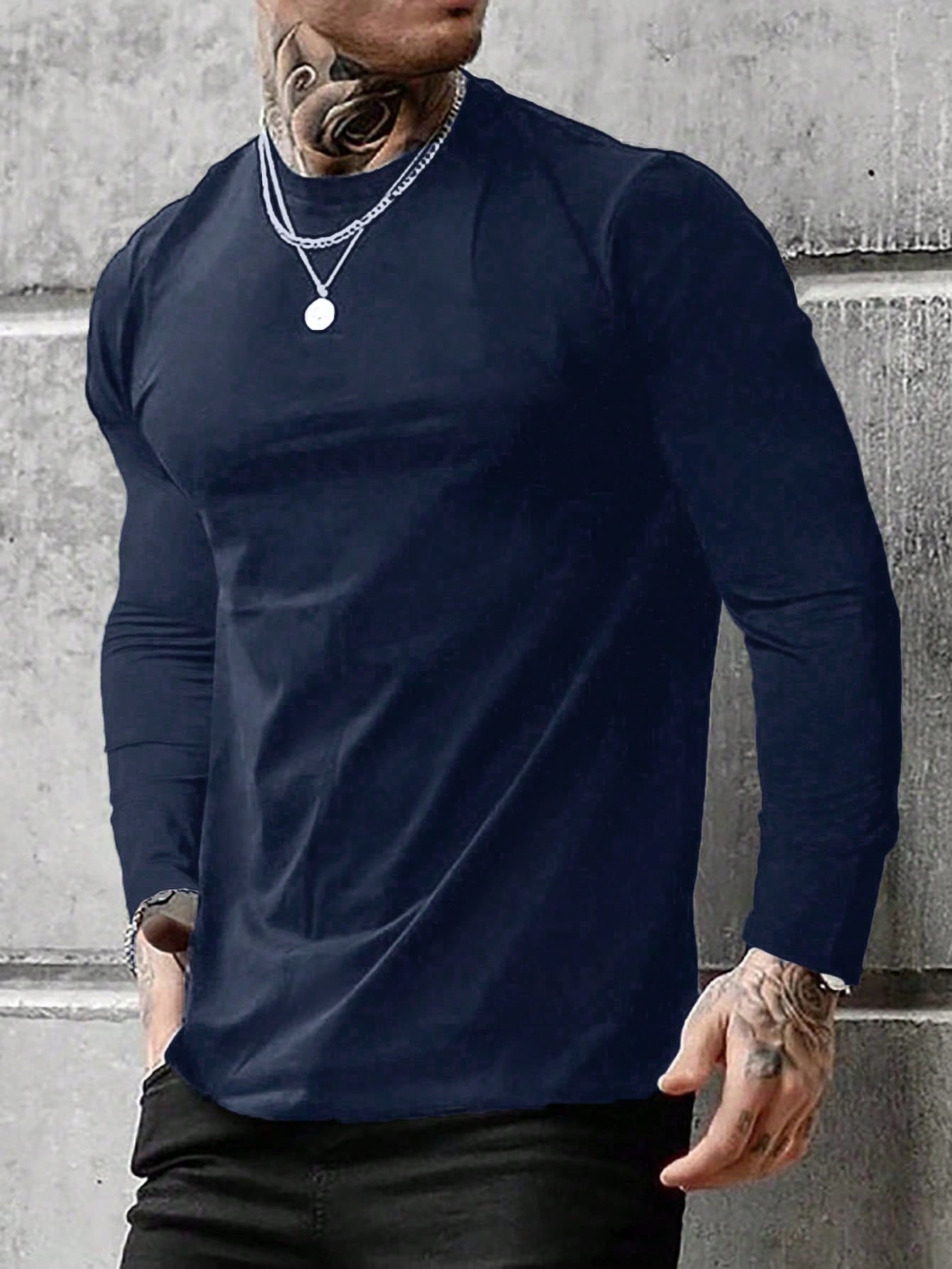 Men's Solid Color Crew Neck Long Sleeve T-Shirt