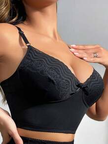 1PC Women's Lace High Stretch Shaping Black Affordable Full Coverage Wireless Underwired Erotic Bra Sleeveless V-Neck Suspenders Butterfly Dinner Elevate Daily Four Seasons Sensual Lingerie Party - Black - View 3