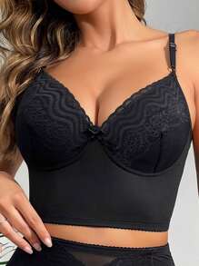 1PC Women's Lace High Stretch Shaping Black Affordable Full Coverage Wireless Underwired Erotic Bra Sleeveless V-Neck Suspenders Butterfly Dinner Elevate Daily Four Seasons Sensual Lingerie Party - Black - View 4