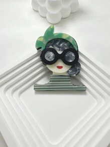 1 pieza Accesorio broche de acrilico con diseño lindo de niña usando gafas de moda - chica - Ver 1