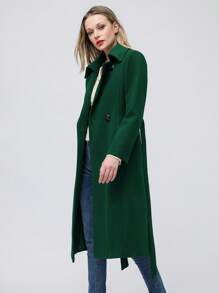 Abrigo de lana mezcla gruesa de unicolor elegante de longitud media para mujer