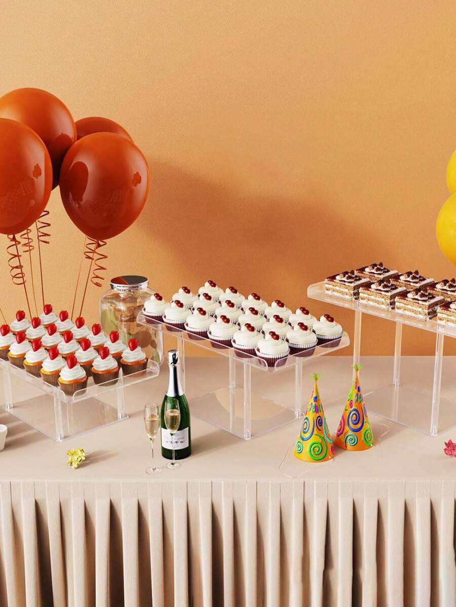 1 Set Combination Clear Acrylic Cupcake Stand With Screwdriver, Modern Minimalist Rectangular Transparent Cake Dessert Baking Tray For Home Party Holiday - Clear - View 1