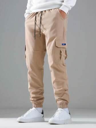 1 pieza Pantalones de pernera ancha y estilo novio, informales para hombre. Pantalones sueltos para primavera/verano, pantalones deportivos