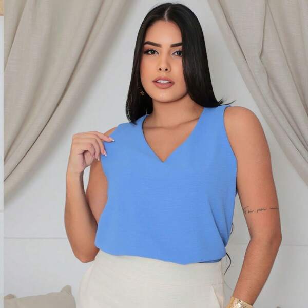 Blusa feminina regata, elegante alça larga camisa social executiva verão 2025