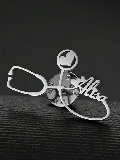 Broșă personalizată cu stetoscop în formă de inimă - Broșă personalizată din oțel inoxidabil pentru bărbați și femei, perfectă pentru afaceri, nunți, domnișoare de onoare, zile de naștere, cadouri de apreciere pentru profesori și absolvire, bijuterii la modă pentru doctor și asistentă medicală, broșă personalizată, confort ușor, tonuri de pădure