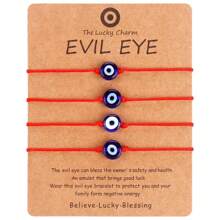4 件套玻璃珠、土耳其之眼和恶魔之眼魅力友谊手链，黑色和红色