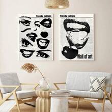 2pcs/Set Lucky 8 Ball Canvas Painting, Retro Lips & Newspaper Poster, Y2K Minimalist Art Pink & Red, Frameless Wall Decor, Suitable For Dorm, Living Room, Home Office - Perfect Couple Gift - Multicolor - View 21