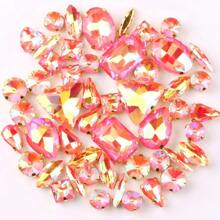 50 piezas/paquete, caramelos de gelatina de colores AB en formas mixtas, piedras de cristal coser a mano con base de metal dorado plano con agujeros, material de costura brillante con piedras preciosas para accesorios DIY, se pueden usar para decorar ropa, vestidos, bolsos, zapatos, broches, aretes, manualidades