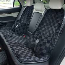 1 件柔软毛绒汽车座椅垫套，粉色格子设计，舒适防滑，也适用于椅子 - 米色 - 查看 6