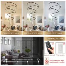 35'' Modern LED Chandelier 6 Ring Chandeliers Dimmable Foyer Chandelier For High Ceiling Large Chandelier For Living Room Entryway Staircase, 3000K-6000K